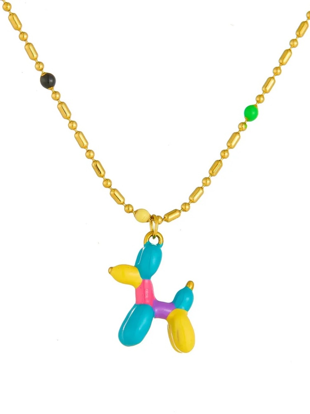 Multicolor Balloon Dog Pendant Necklace on Stainless Steel Gold Plated Chain - Picture 1 of 4